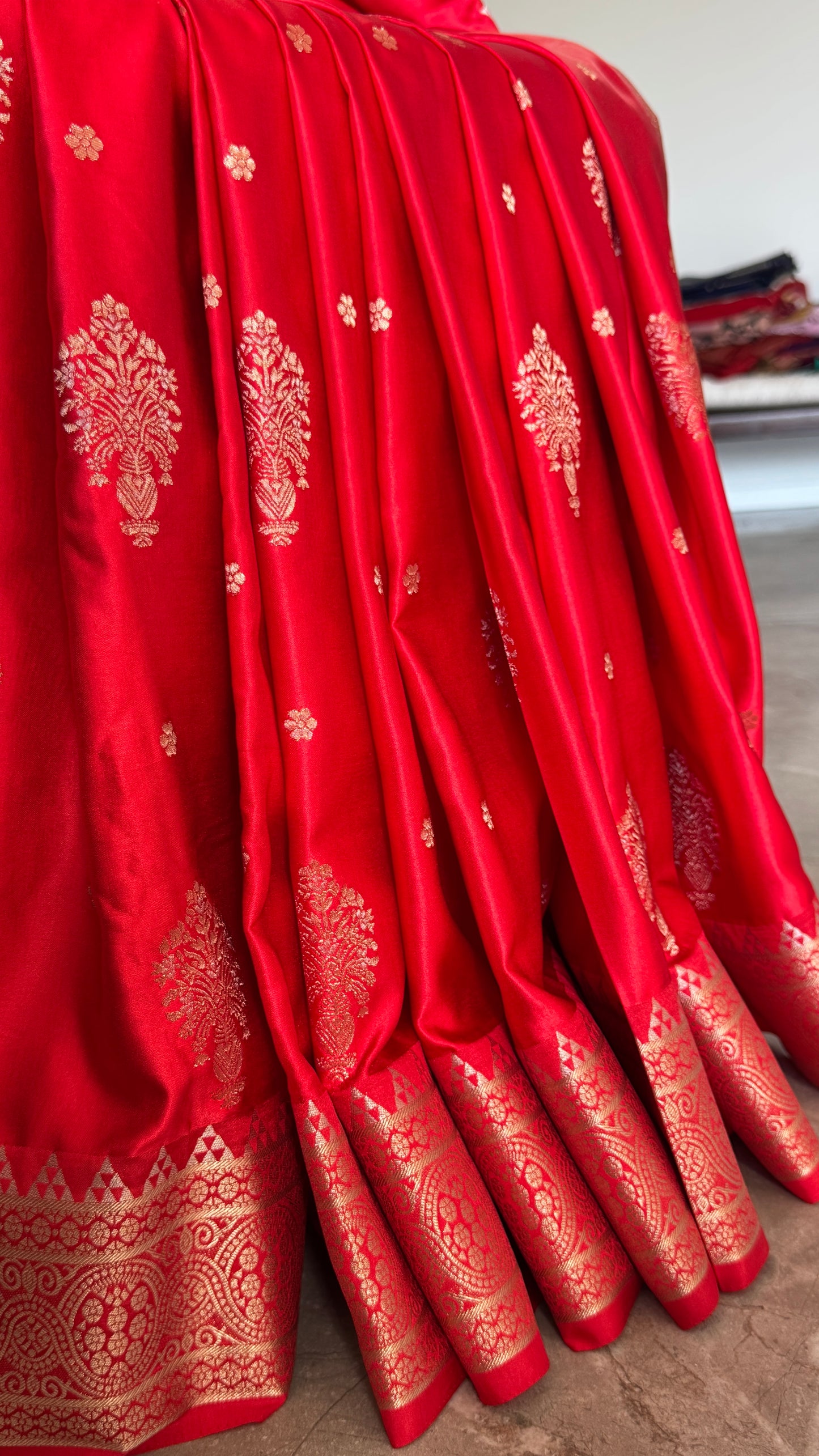 Satin Silk Banarasi Sarees - Bright Red