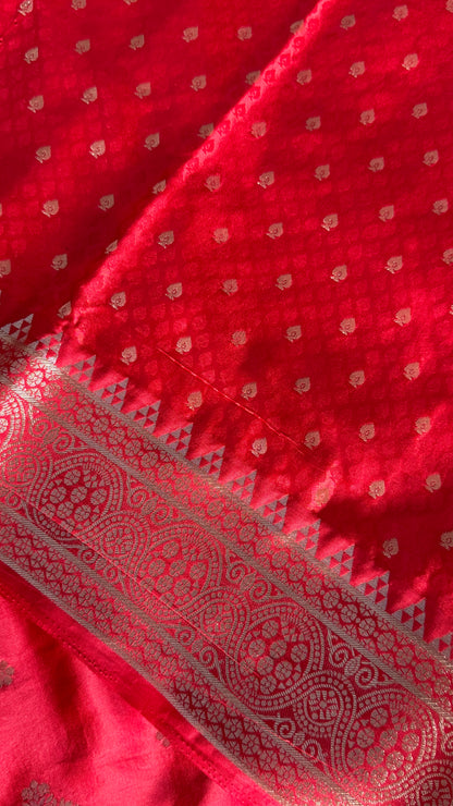 Satin Silk Banarasi Sarees - Bright Red