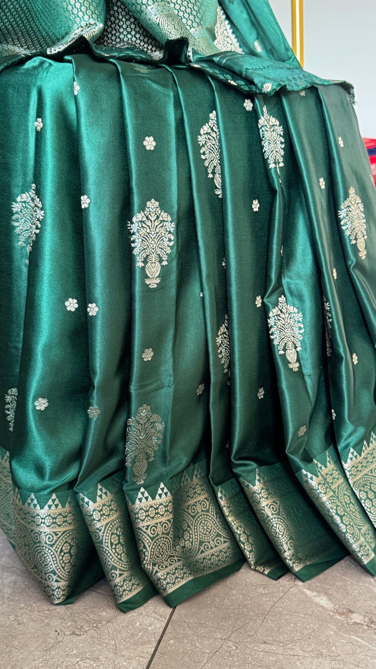 Satin Silk Banarasi Sarees - Bottle Green
