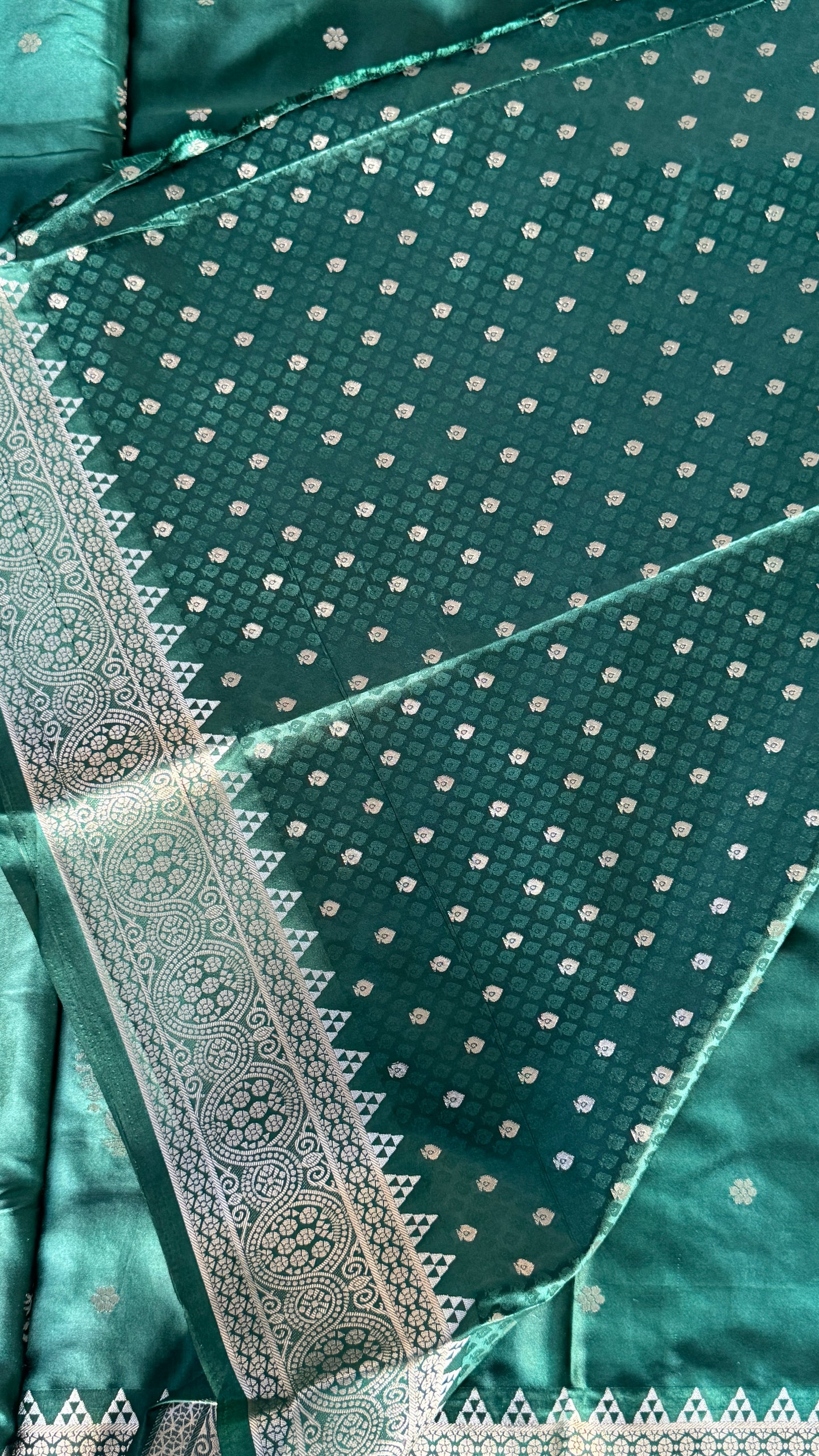 Satin Silk Banarasi Sarees - Bottle Green