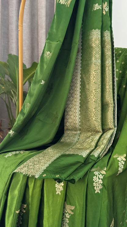 Satin Silk Banarasi Sarees - Olive Green