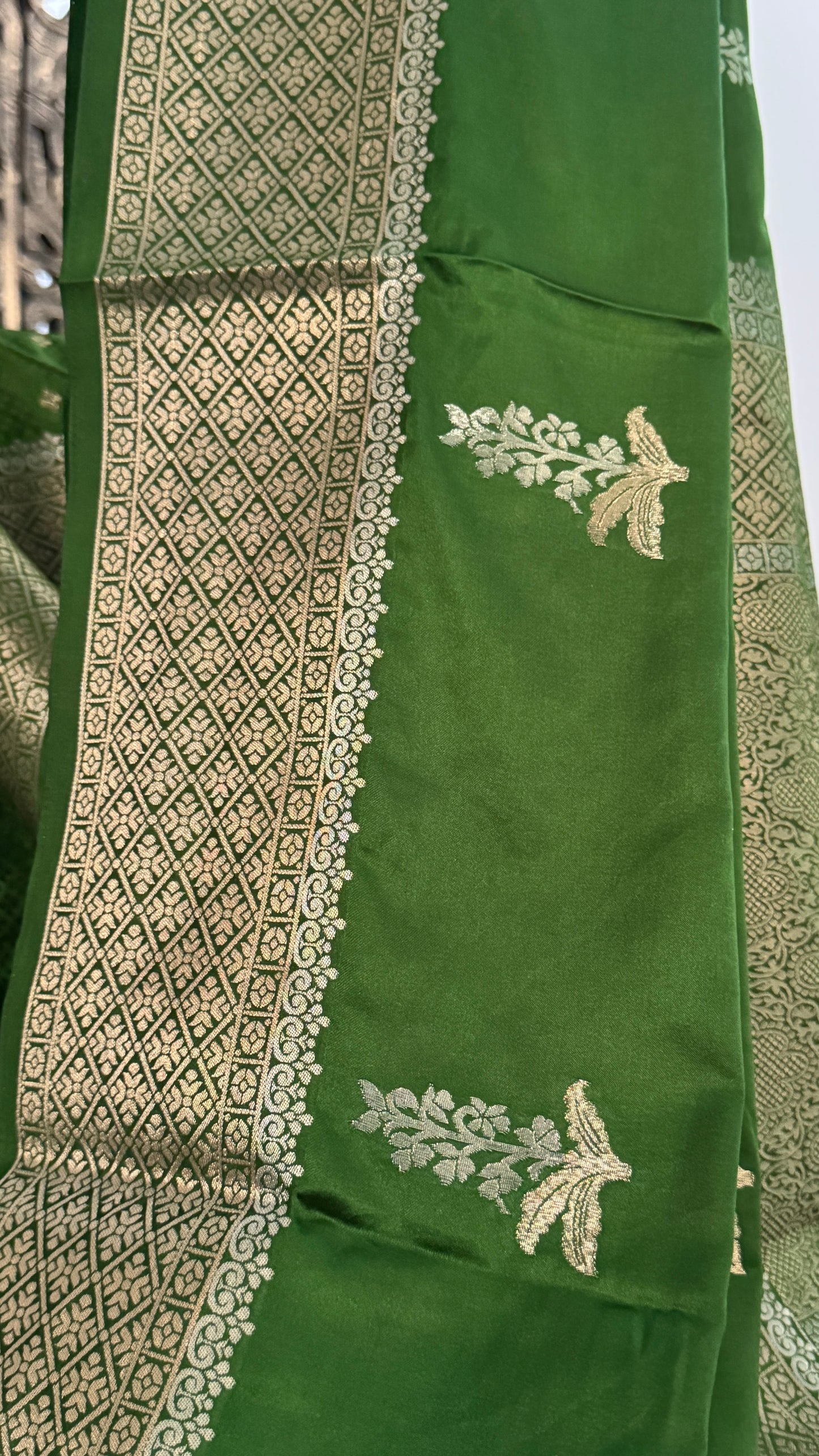 Satin Silk Banarasi Sarees - Olive Green