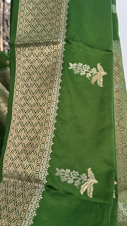 Satin Silk Banarasi Sarees - Olive Green