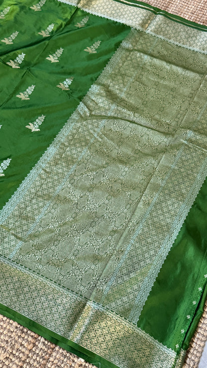 Satin Silk Banarasi Sarees - Olive Green