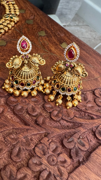 Temple Jewellery Set – Medium length Lakshmi Pendant Set with Earrings