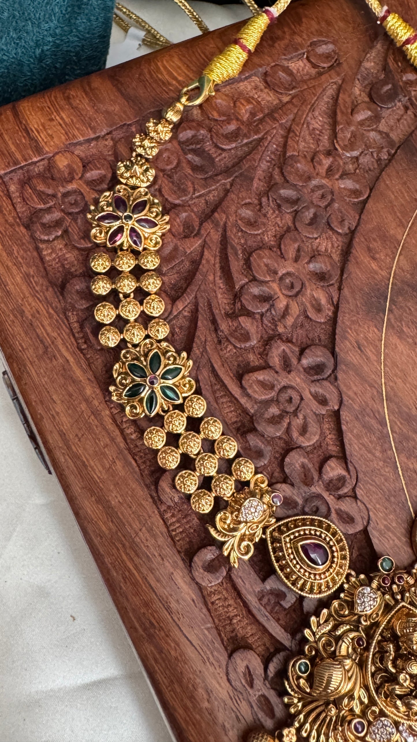 Temple Jewellery Set – Medium length Lakshmi Pendant Set with Earrings
