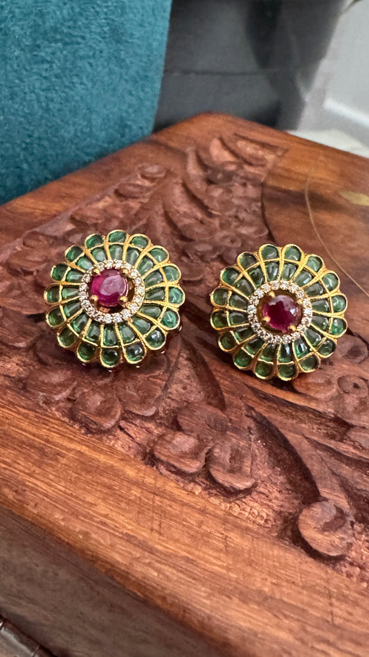 Gold Emerald Studded Earrings