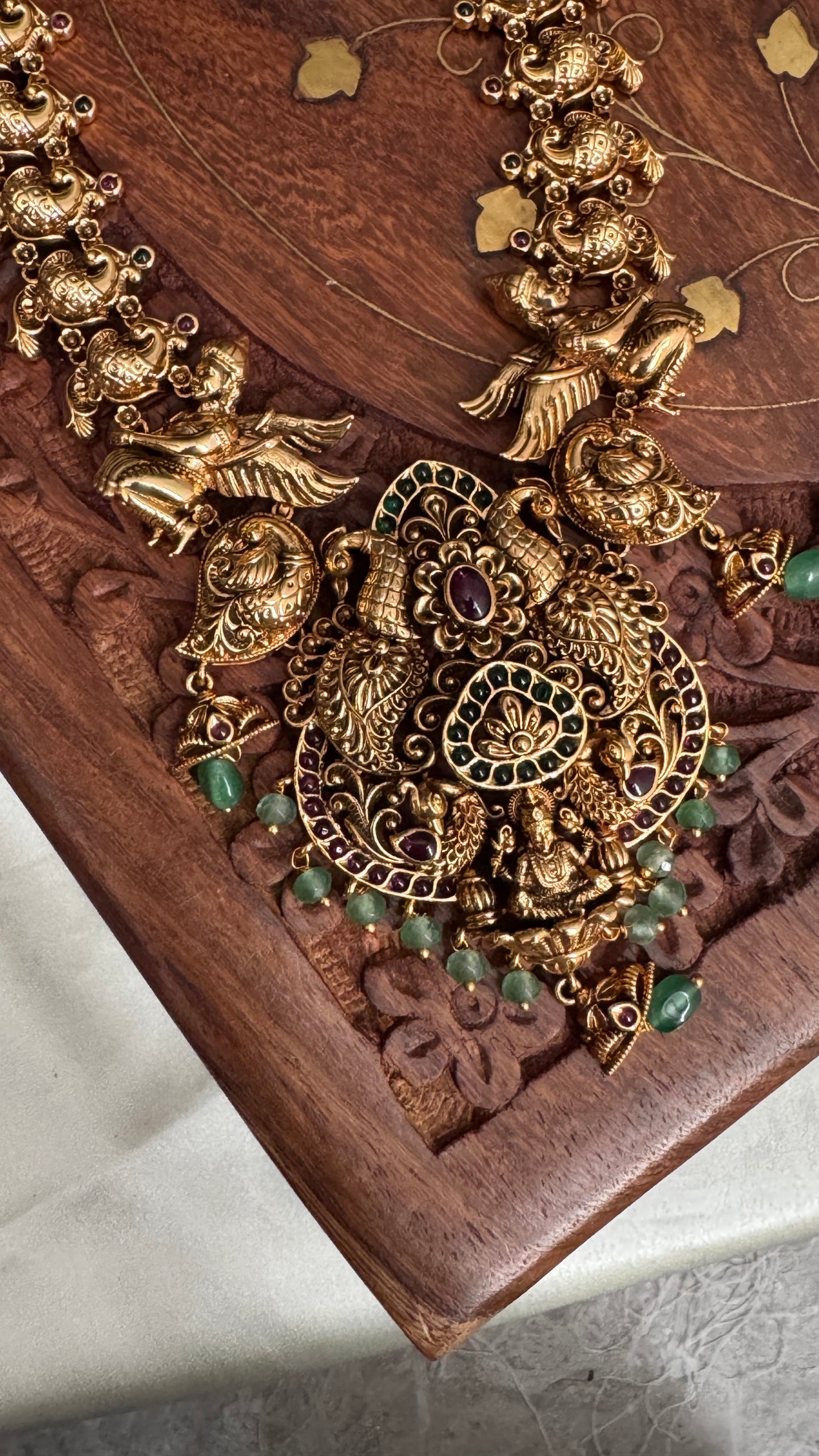 Unique Long Lakshmi and Peacock Temple Haar Jewellery Set