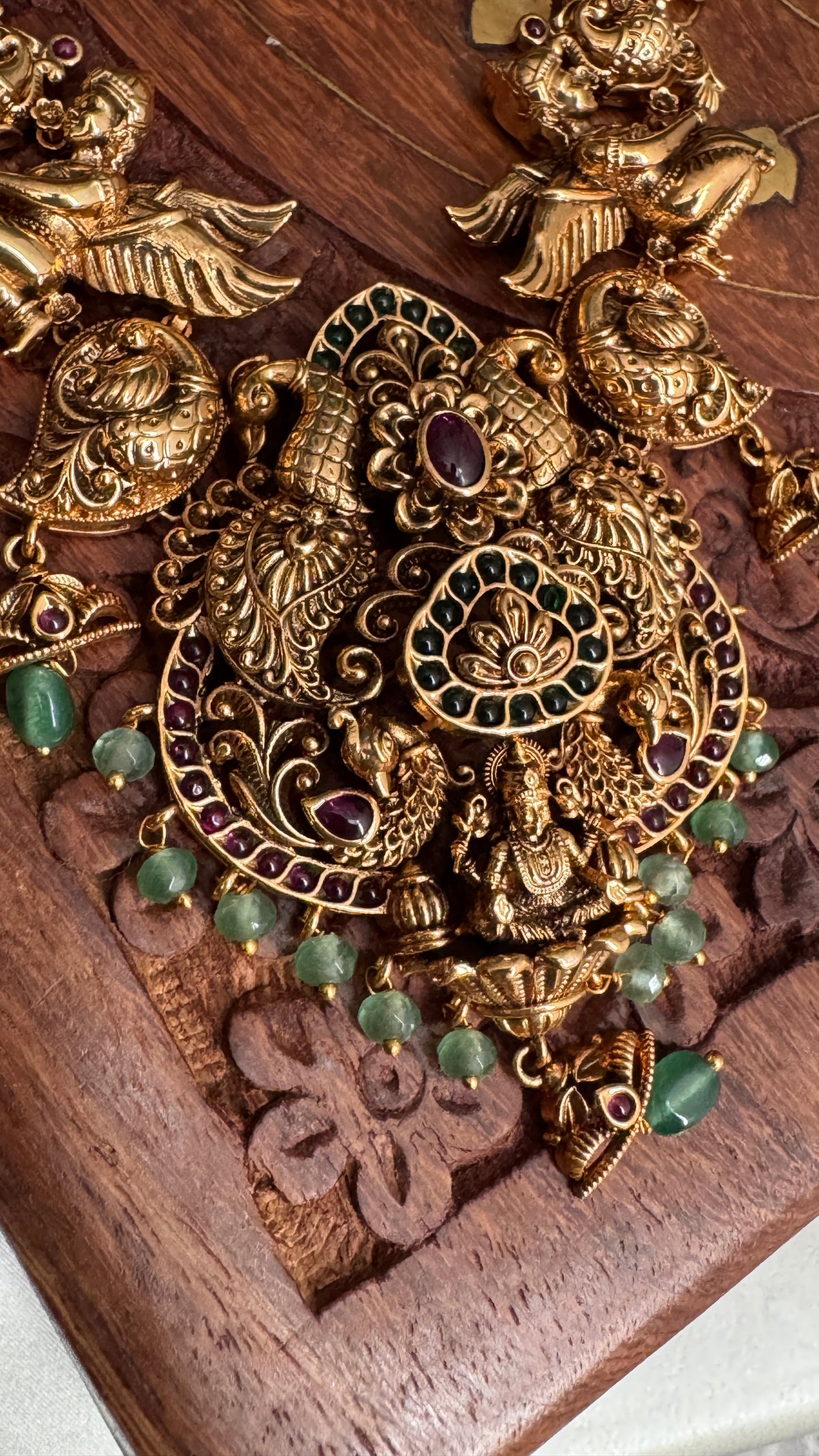 Unique Long Lakshmi and Peacock Temple Haar Jewellery Set