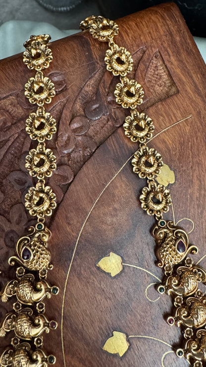 Unique Long Lakshmi and Peacock Temple Haar Jewellery Set