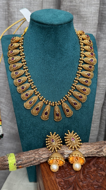 Unique Geometric Temple Jewellery Set with Jhumkas
