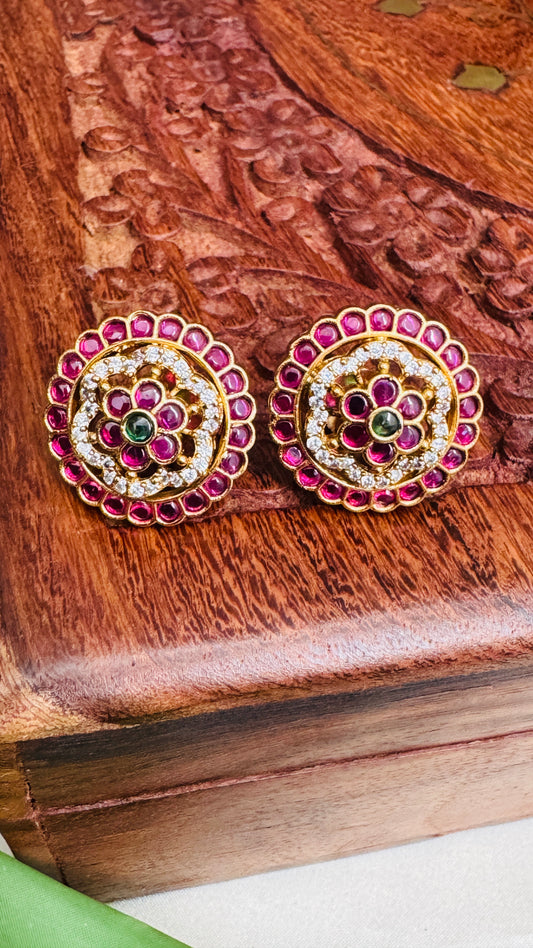 Gold Ruby Studded Earrings