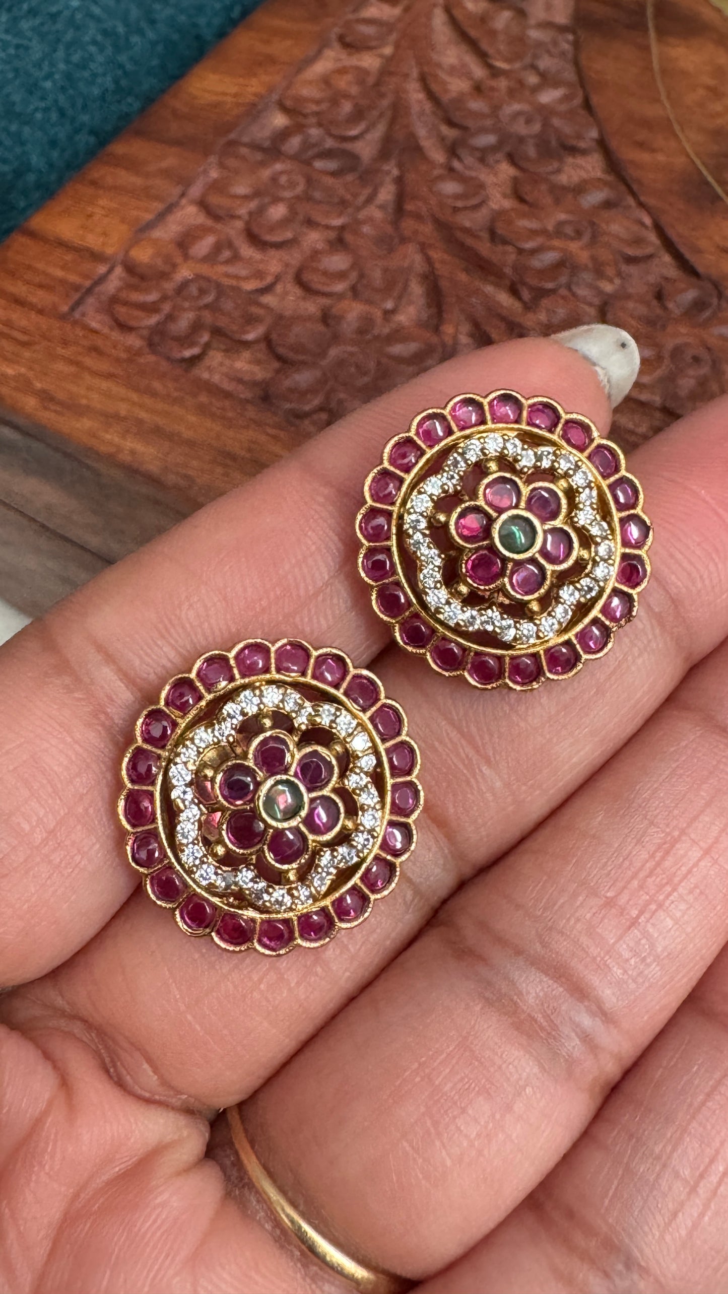 Gold Ruby Studded Earrings