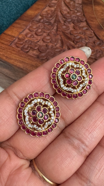 Gold Ruby Studded Earrings