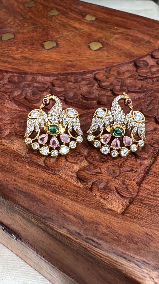 Gold Pink Studded Earrings
