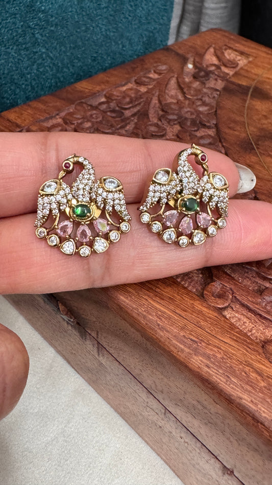 Gold Pink Studded Earrings