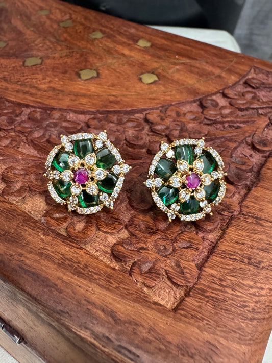 Gold Emerald Studded Earrings