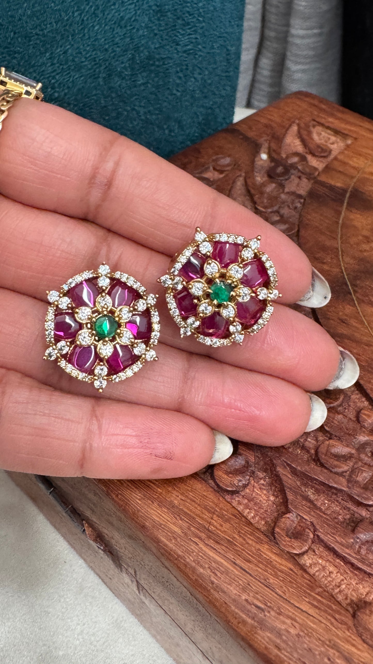 Gold Ruby Studded Earrings