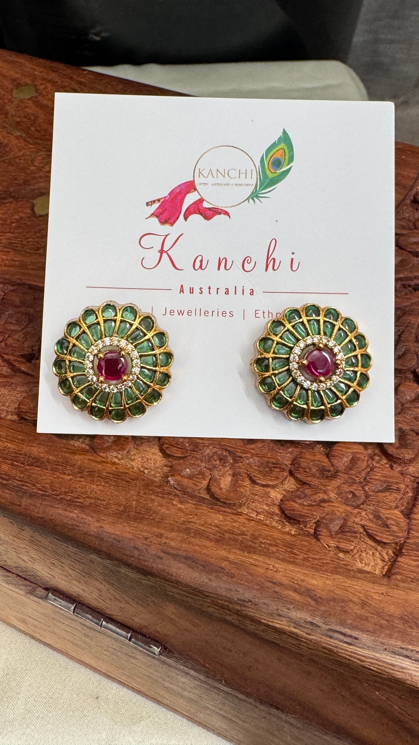 Gold Emerald Studded Earrings