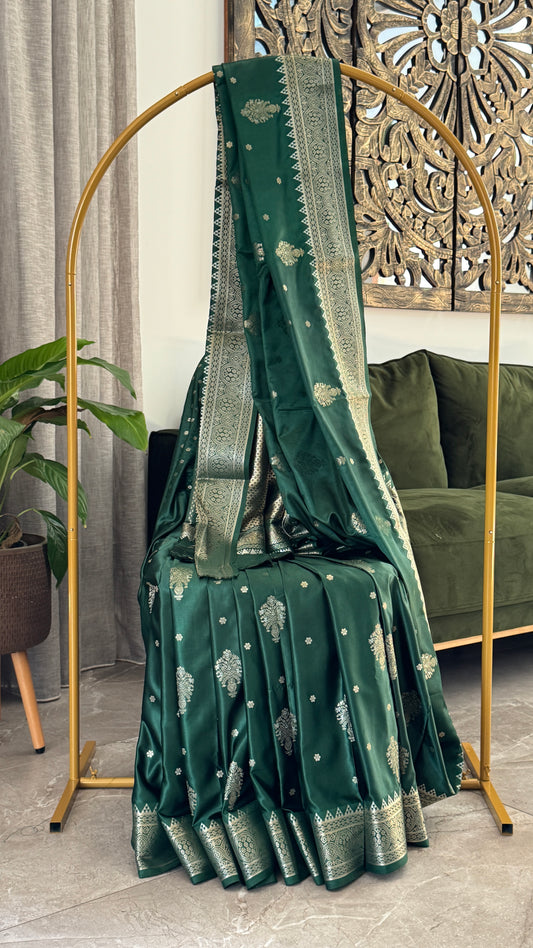 Satin Silk Banarasi Sarees - Bottle Green