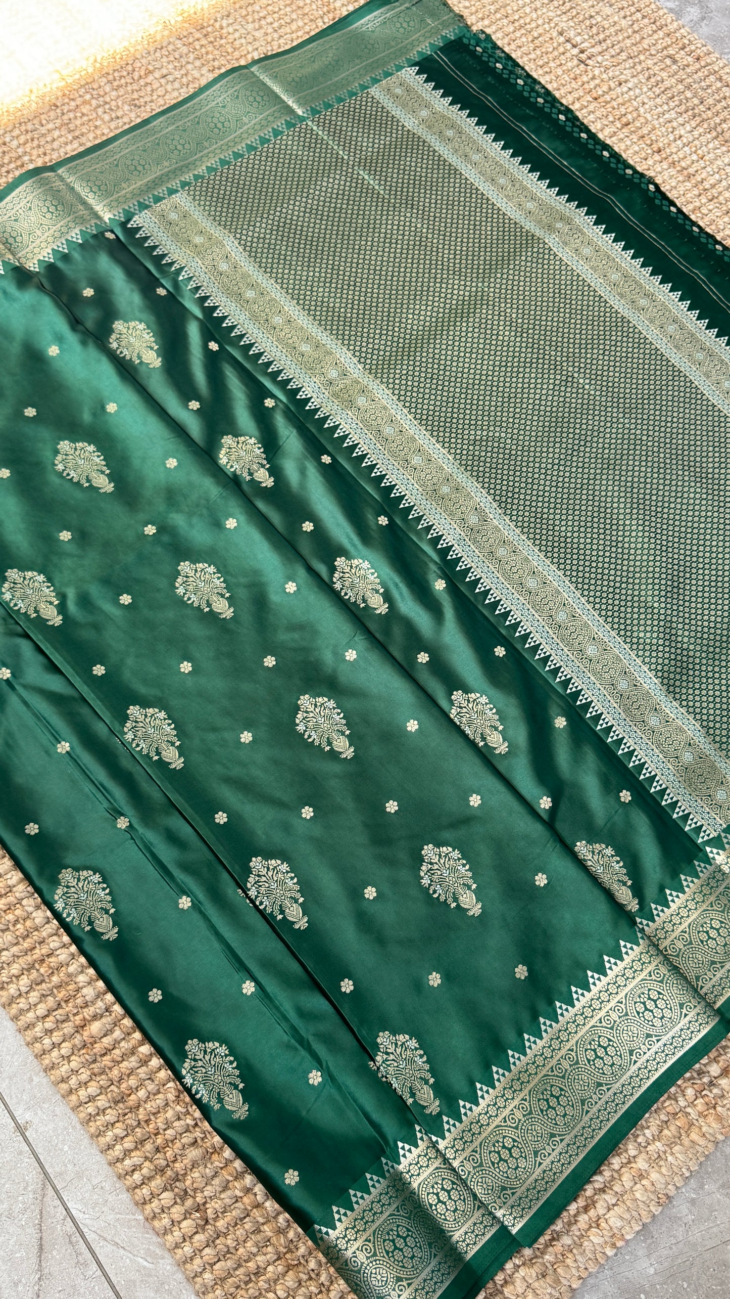 Satin Silk Banarasi Sarees - Bottle Green