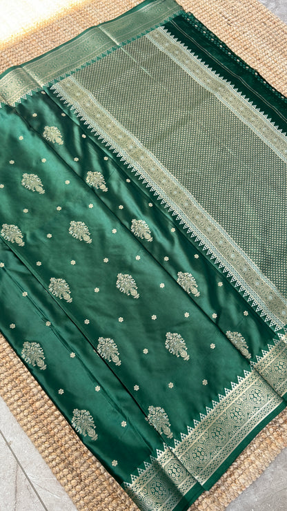Satin Silk Banarasi Sarees - Bottle Green