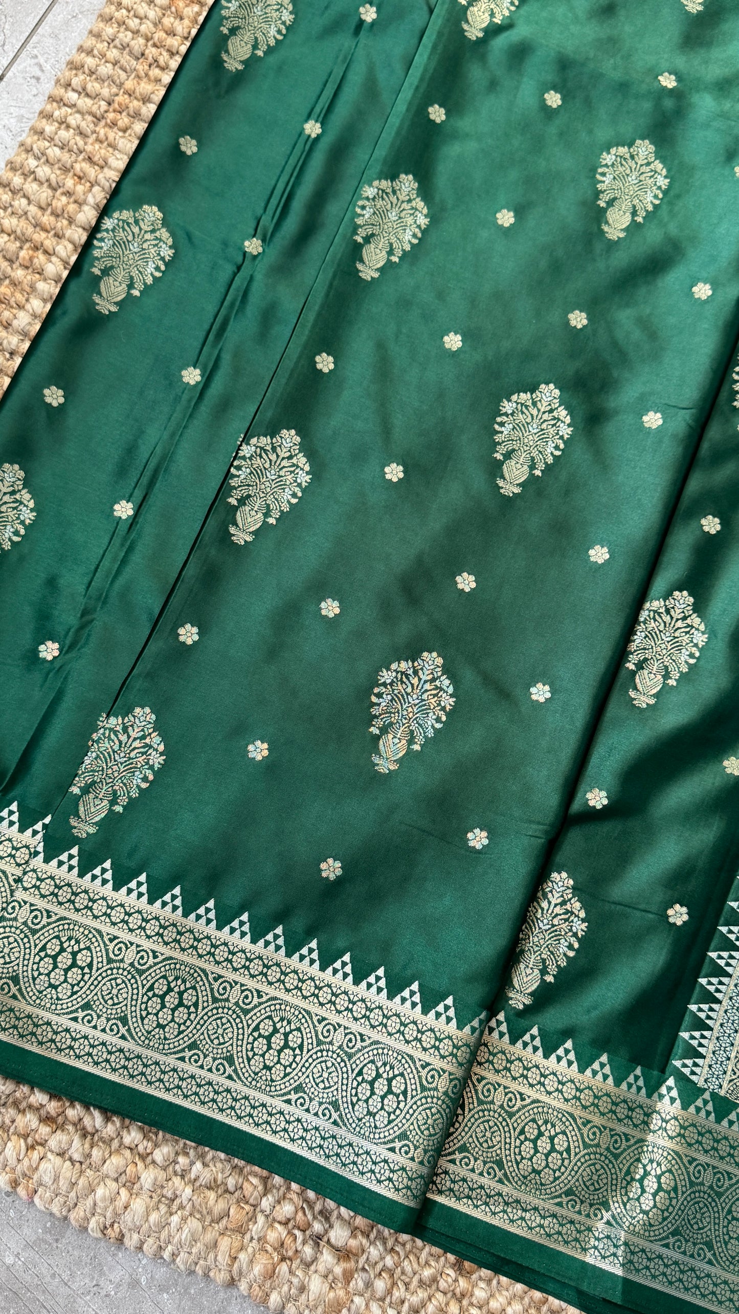 Satin Silk Banarasi Sarees - Bottle Green