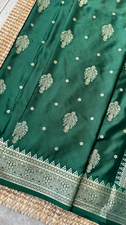 Satin Silk Banarasi Sarees - Bottle Green