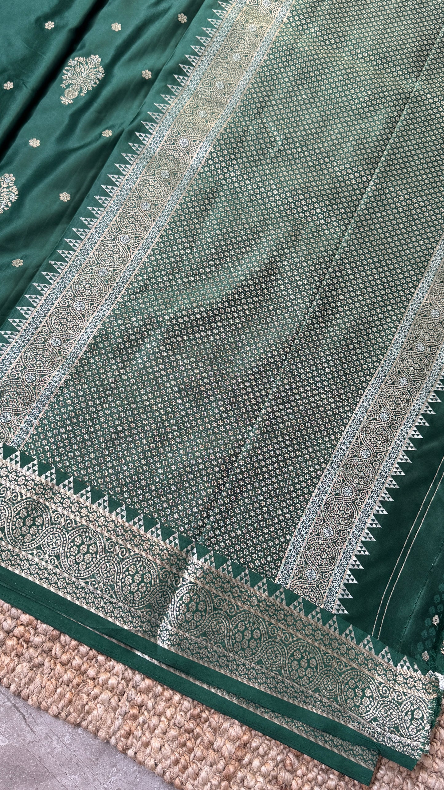 Satin Silk Banarasi Sarees - Bottle Green