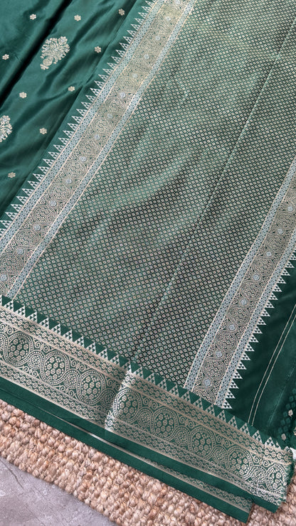 Satin Silk Banarasi Sarees - Bottle Green