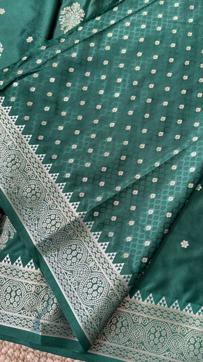 Satin Silk Banarasi Sarees - Bottle Green