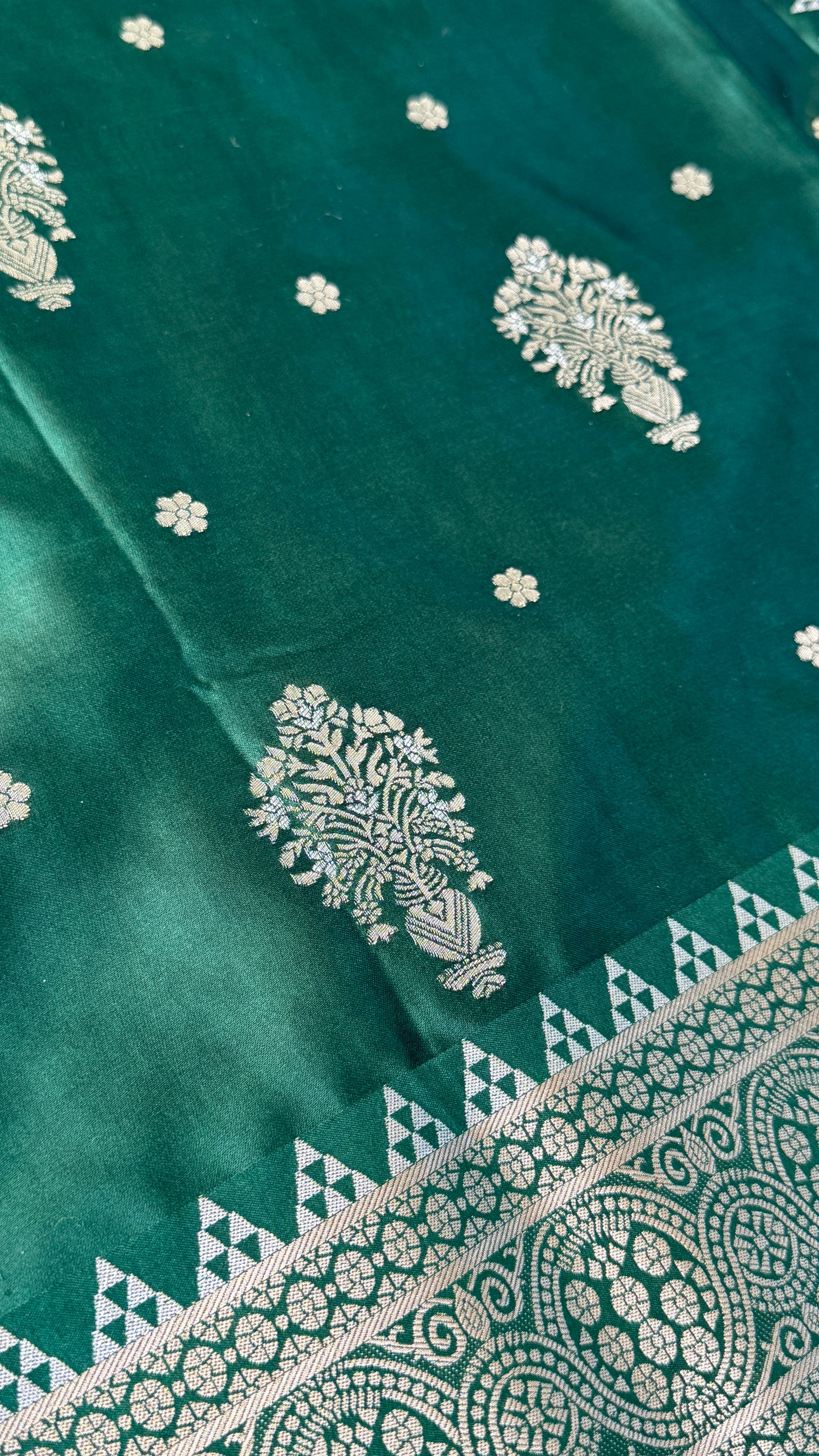 Satin Silk Banarasi Sarees - Bottle Green