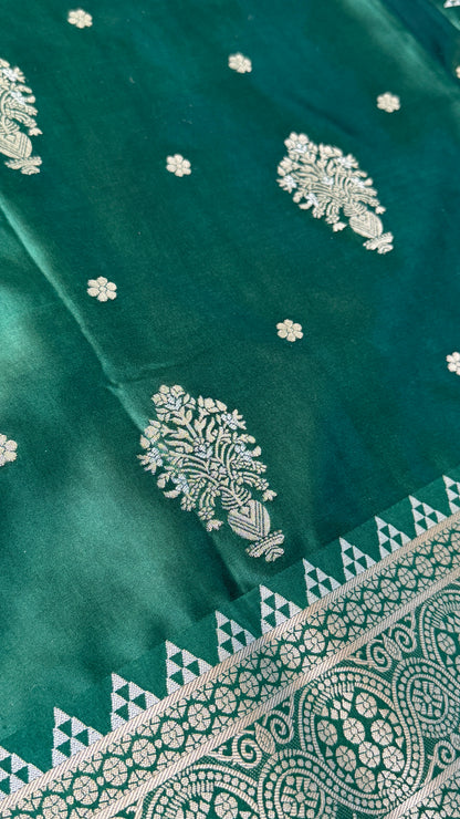 Satin Silk Banarasi Sarees - Bottle Green