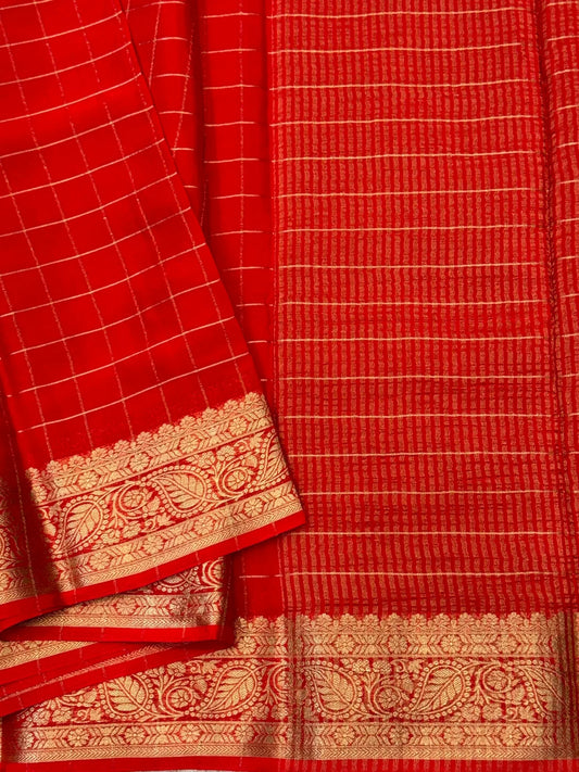 Georgette Silk Checkered Saree – RED