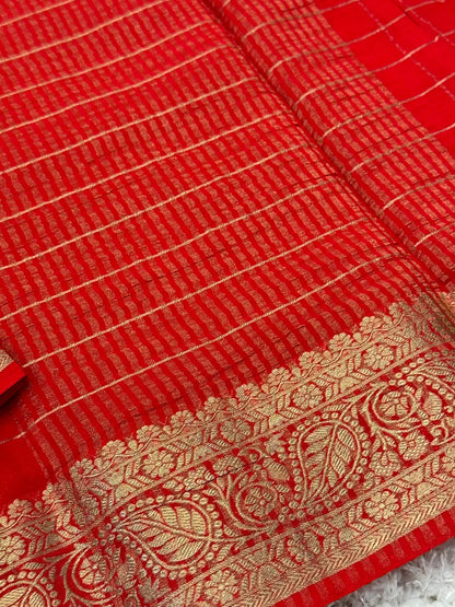 Georgette Silk Checkered Saree – RED