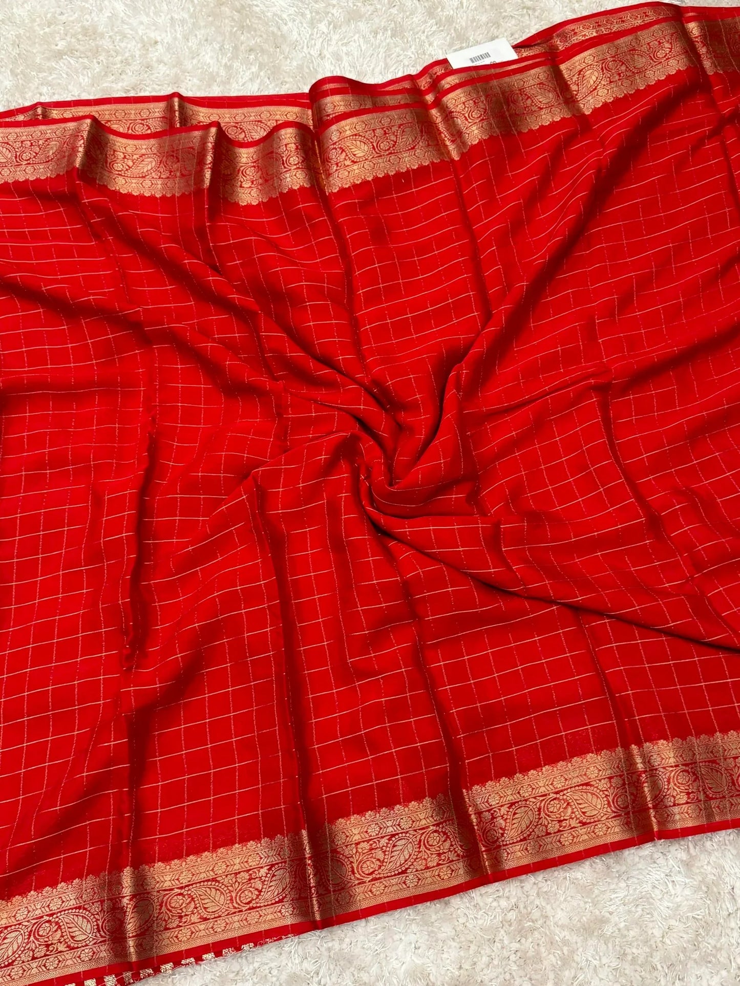 Georgette Silk Checkered Saree – RED