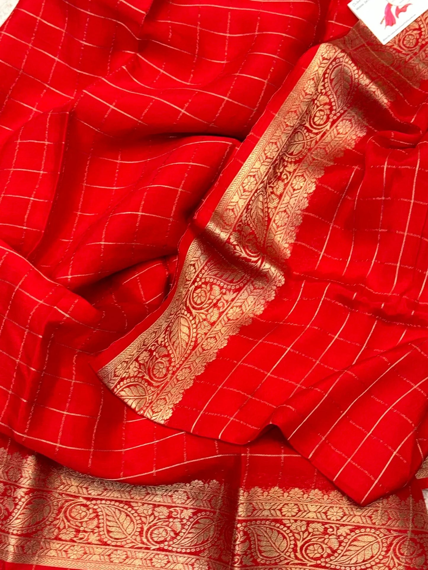 Georgette Silk Checkered Saree – RED