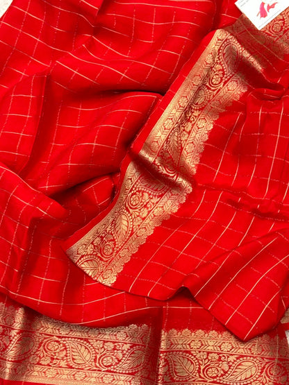 Georgette Silk Checkered Saree – RED