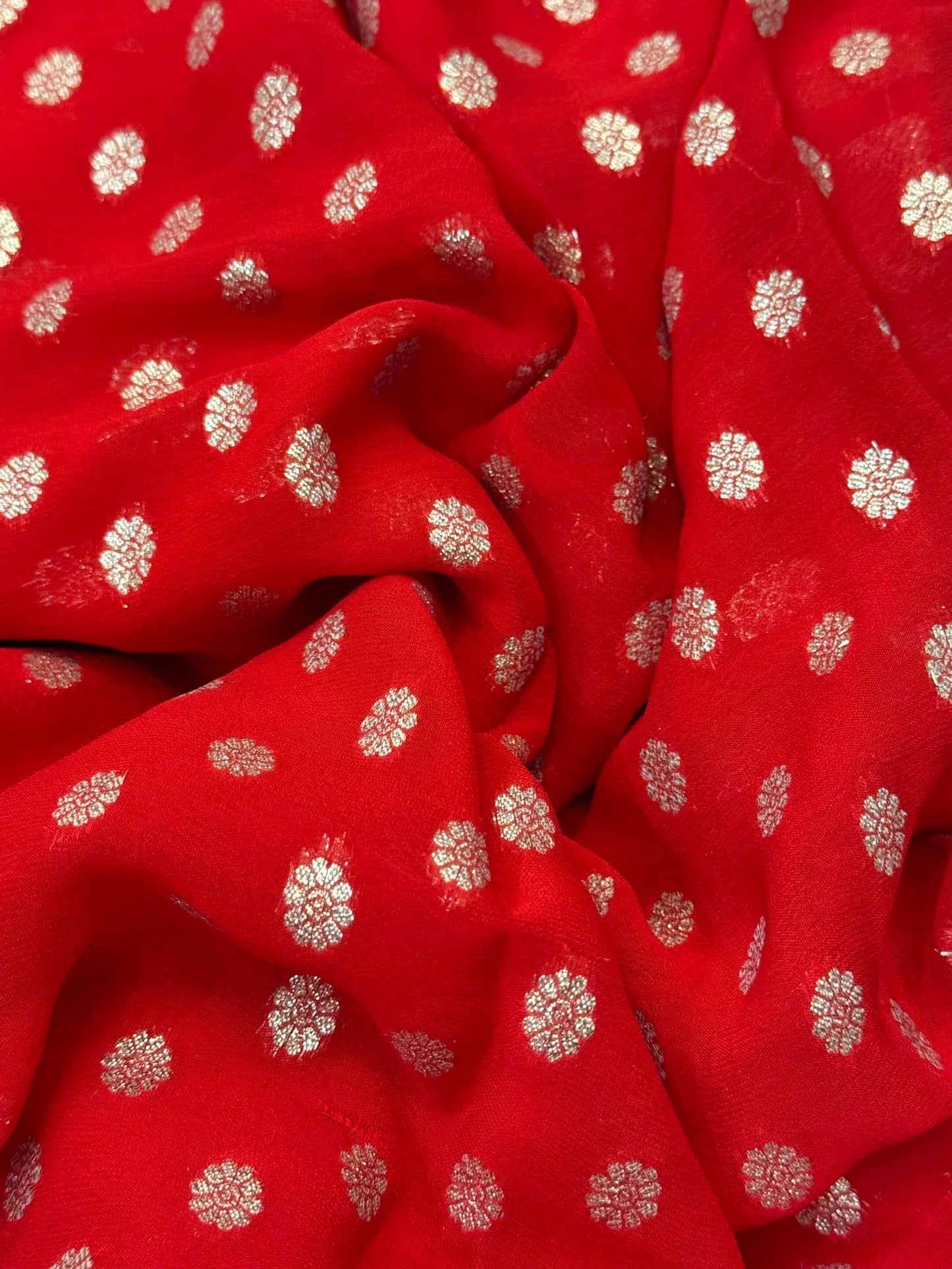 Georgette Silk Checkered Saree – RED