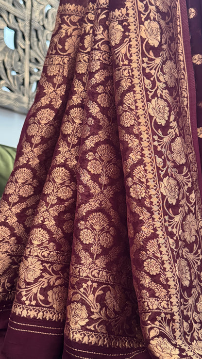 Pure Crushed Georgette Banarasi Saree – Maroon