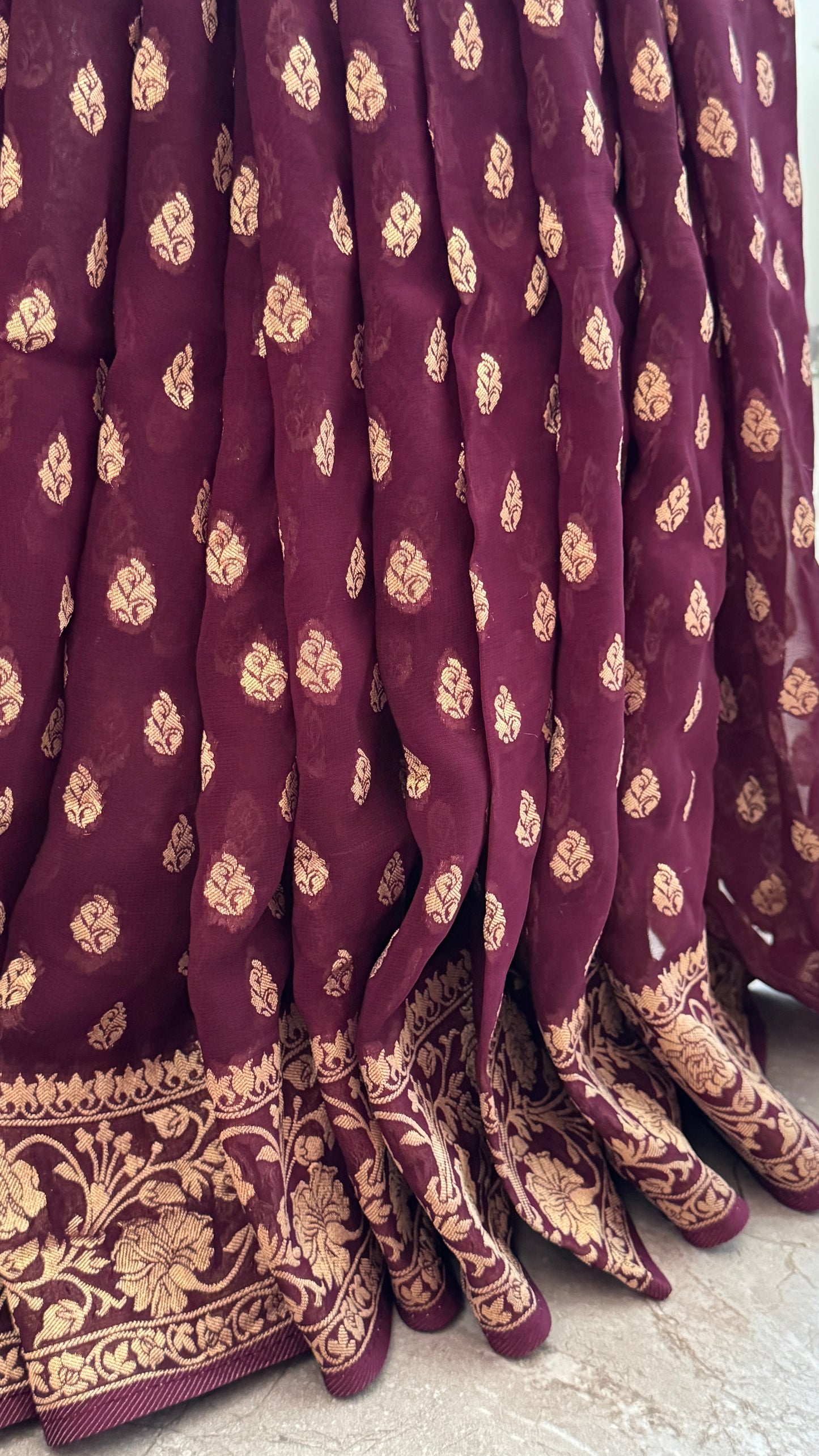 Pure Crushed Georgette Banarasi Saree – Maroon