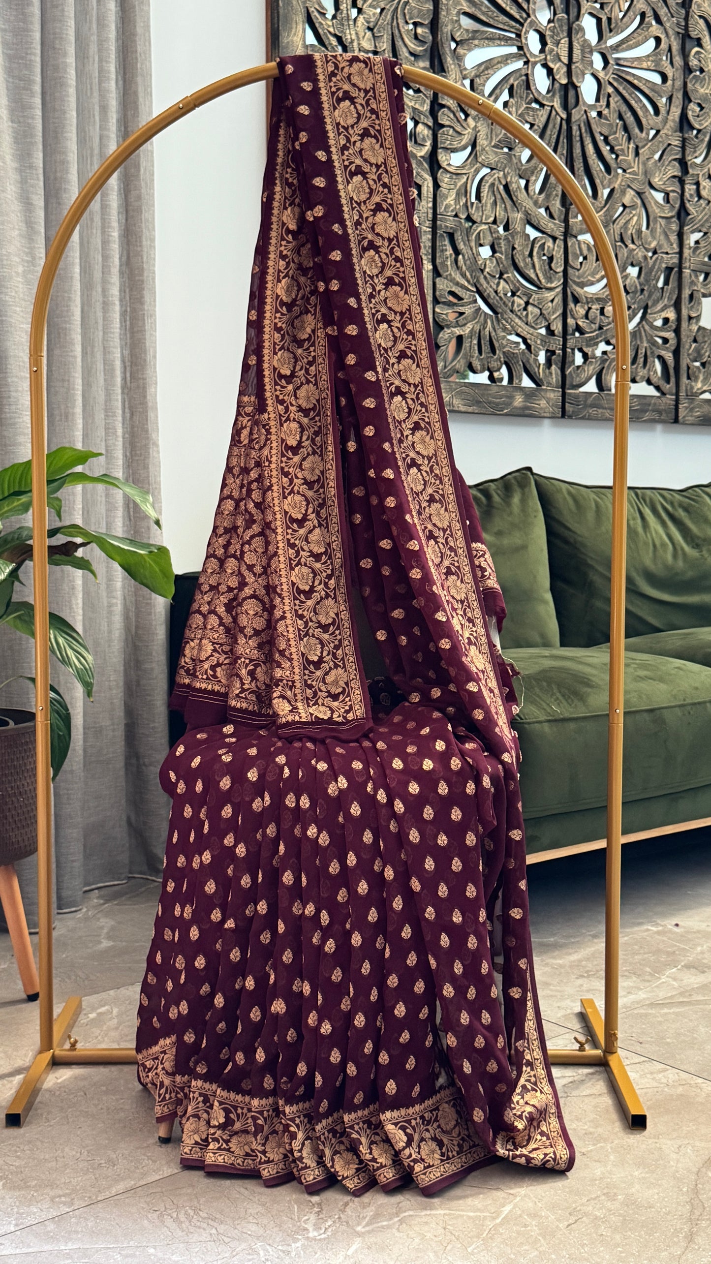 Pure Crushed Georgette Banarasi Saree – Maroon