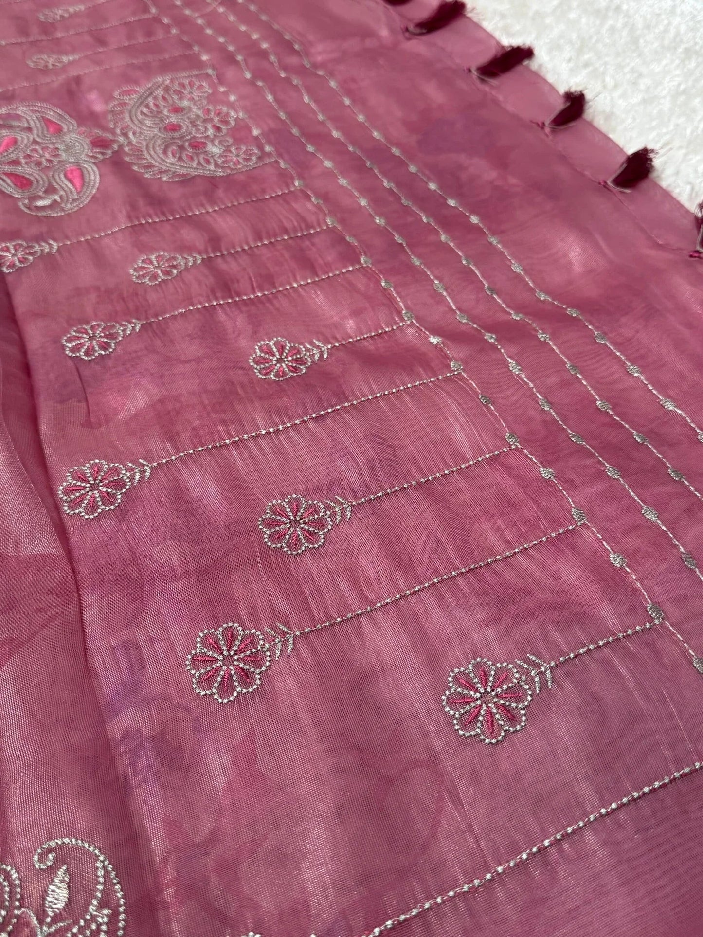 Party Wear Shimmery Jute Silk saree – Embroidered