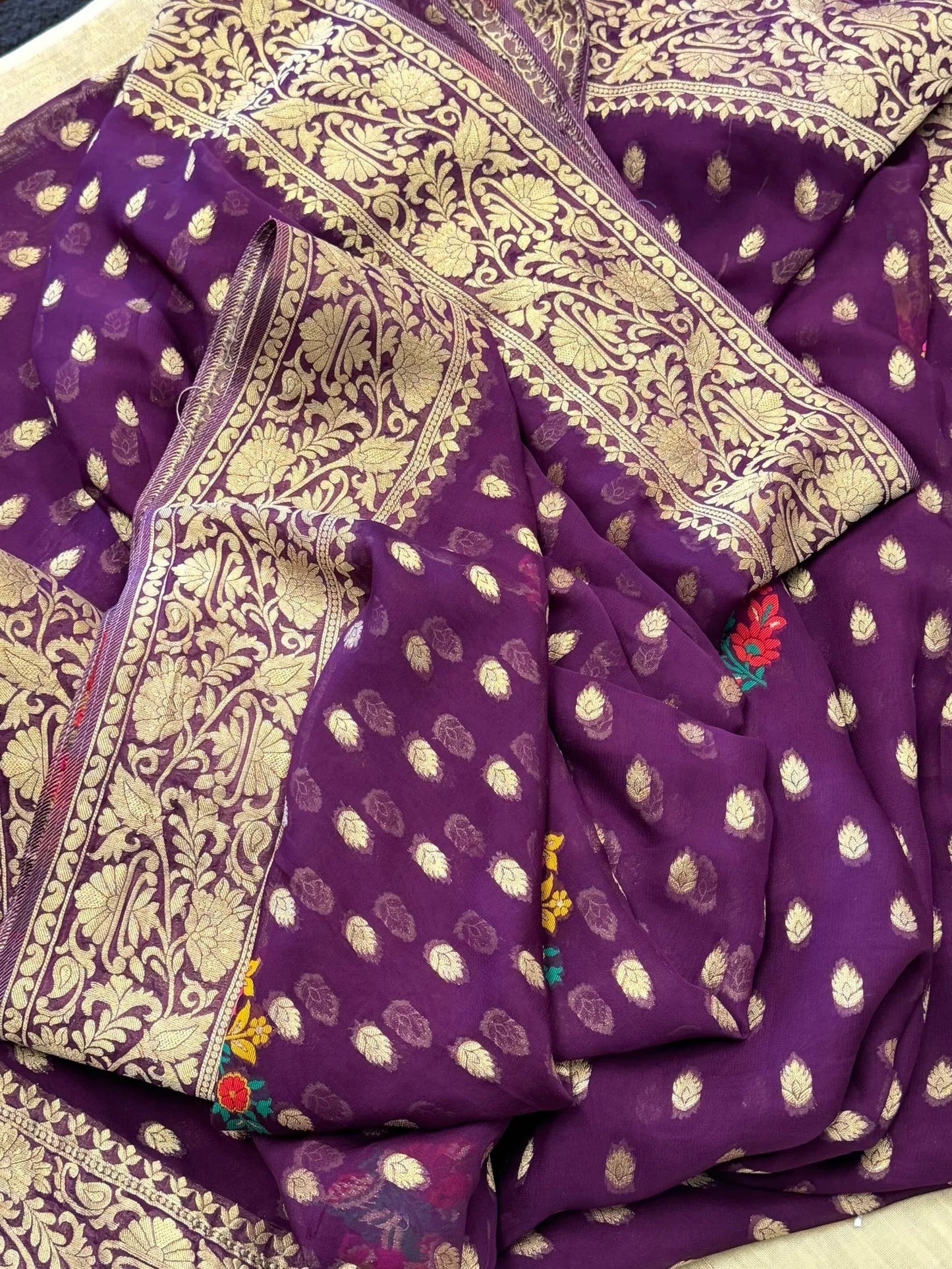 Pure Georgette Silk Banarasi Saree – PURPLE
