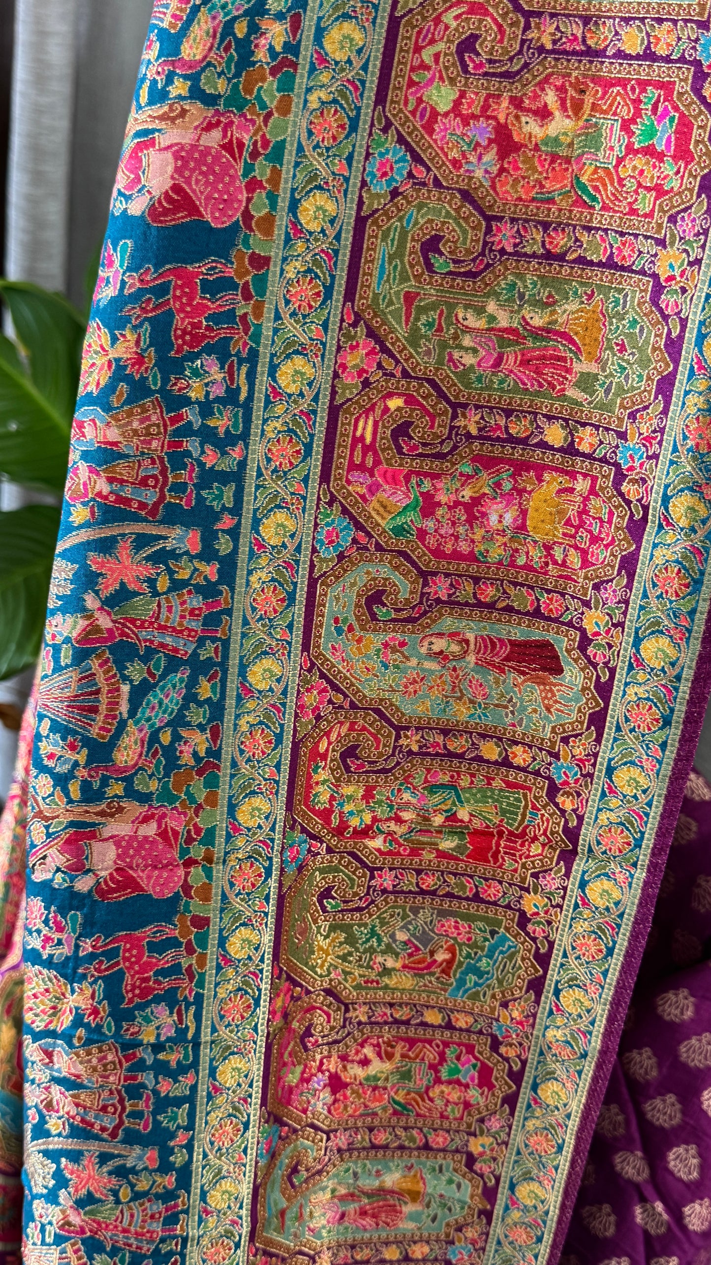 A Kashmiri Pashmina Banarasi Handwoven Storytelling Sarees - Teal