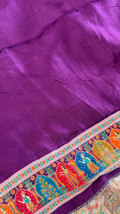 A Kashmiri Pashmina Banarasi Handwoven Storytelling Sarees - Pink