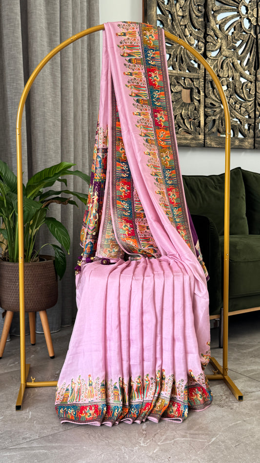 A Kashmiri Pashmina Banarasi Handwoven Storytelling Sarees - Pink