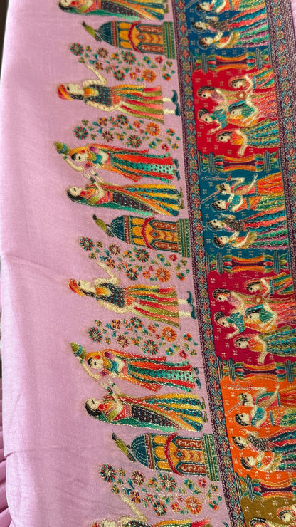 A Kashmiri Pashmina Banarasi Handwoven Storytelling Sarees - Pink