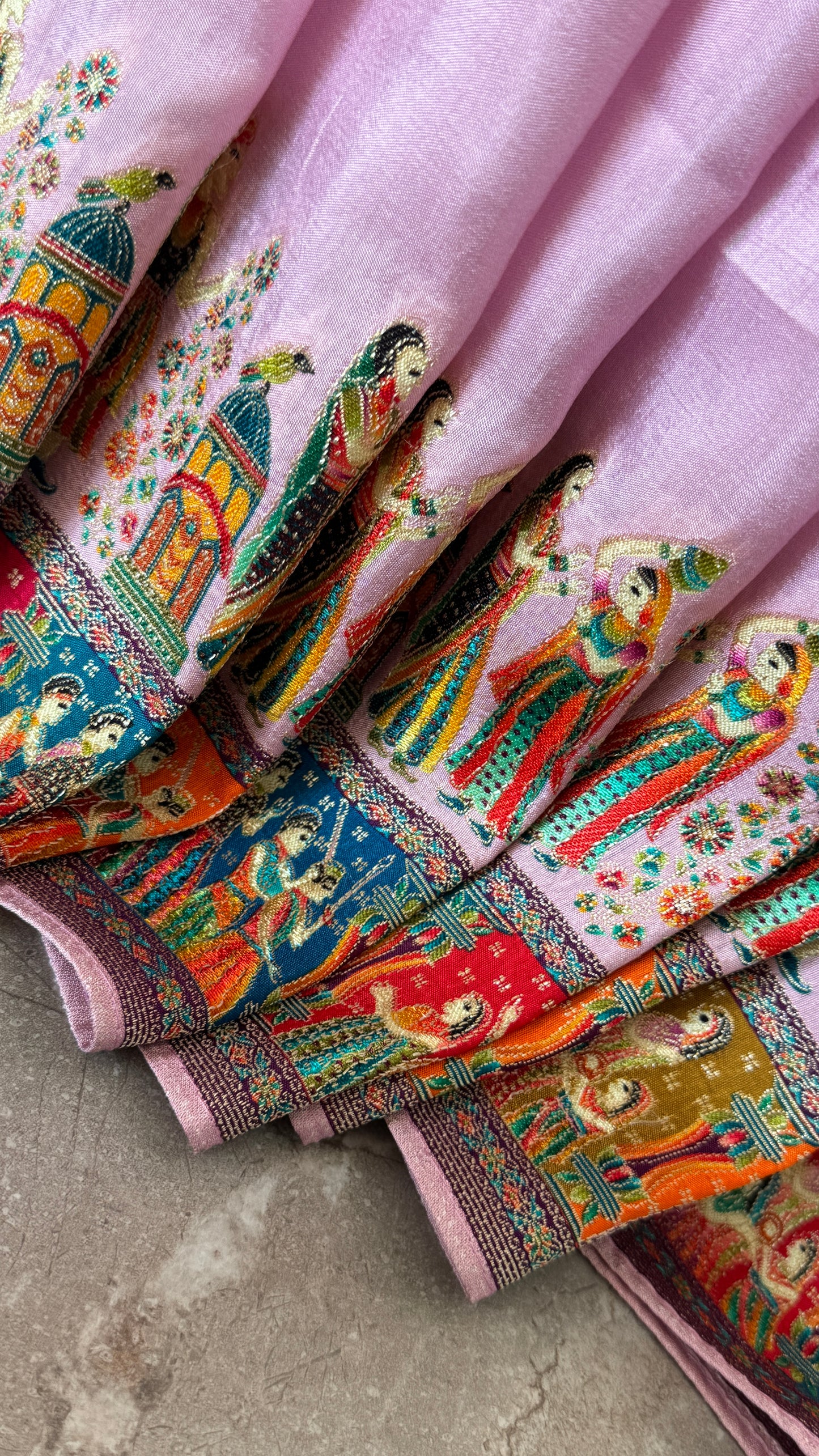 A Kashmiri Pashmina Banarasi Handwoven Storytelling Sarees - Pink