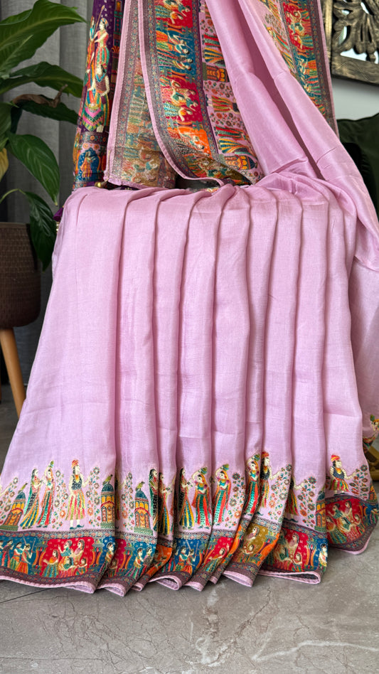 A Kashmiri Pashmina Banarasi Handwoven Storytelling Sarees - Pink